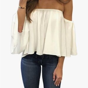 Lot of 2! Women’s sz Large Summer short sleeve chiffon strapless blouse